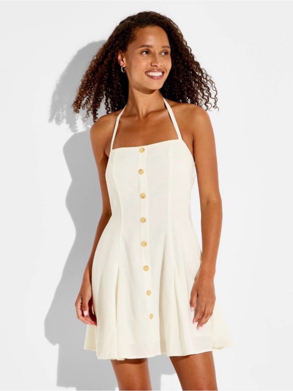 Wild Fable White Halter Button Front Mini Dress Size M NWT